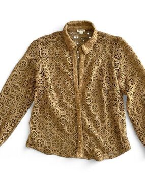 Ultra Pink Tan Crochet Lattice Shirt – Medium